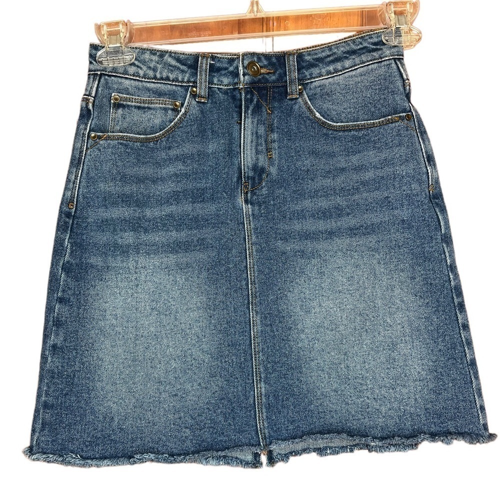 A Loves A Raw Hem Denim Mini Skirt Stretch Cutoff Blue Size 27